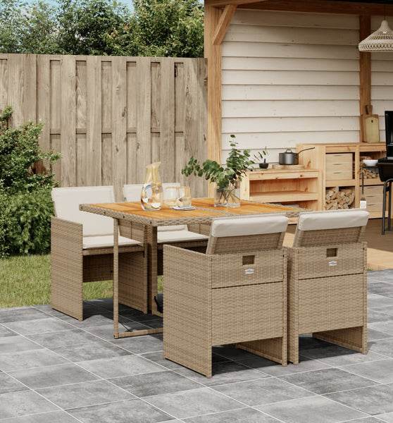 5-tlg. Garten-Essgruppe mit Kissen Beige Poly Rattan