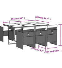 7-tlg. Garten-Essgruppe mit Kissen Schwarz Poly Rattan