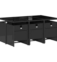 7-tlg. Garten-Essgruppe mit Kissen Schwarz Poly Rattan