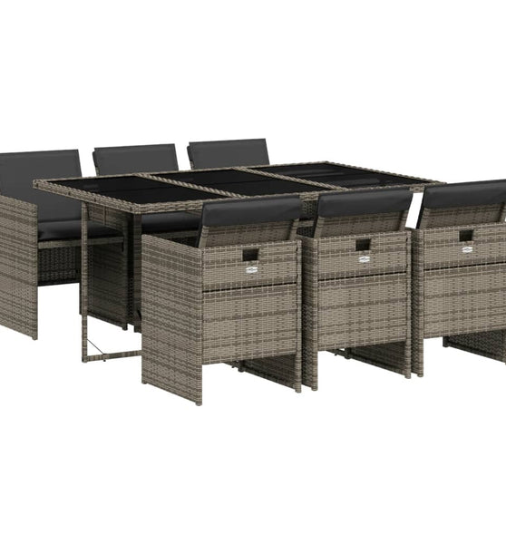 7-tlg. Garten-Essgruppe mit Kissen Grau Poly Rattan