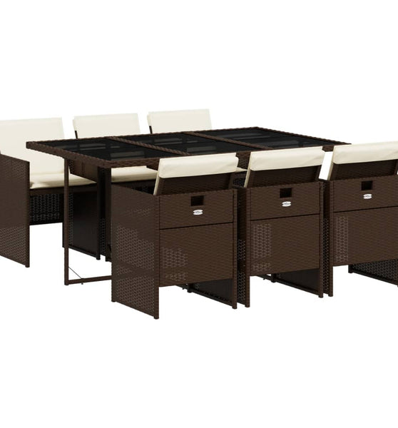 7-tlg. Garten-Essgruppe mit Kissen Braun Poly Rattan
