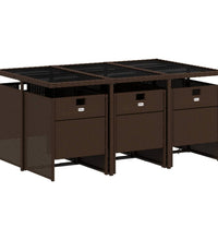 7-tlg. Garten-Essgruppe mit Kissen Braun Poly Rattan