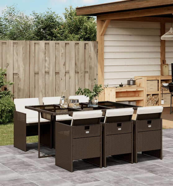 7-tlg. Garten-Essgruppe mit Kissen Braun Poly Rattan