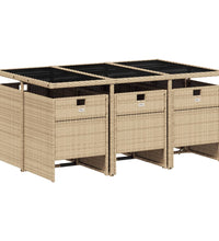 7-tlg. Garten-Essgruppe mit Kissen Beige Poly Rattan