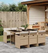 7-tlg. Garten-Essgruppe mit Kissen Beige Poly Rattan