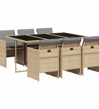 7-tlg. Garten-Essgruppe mit Kissen Beigemischung Poly Rattan