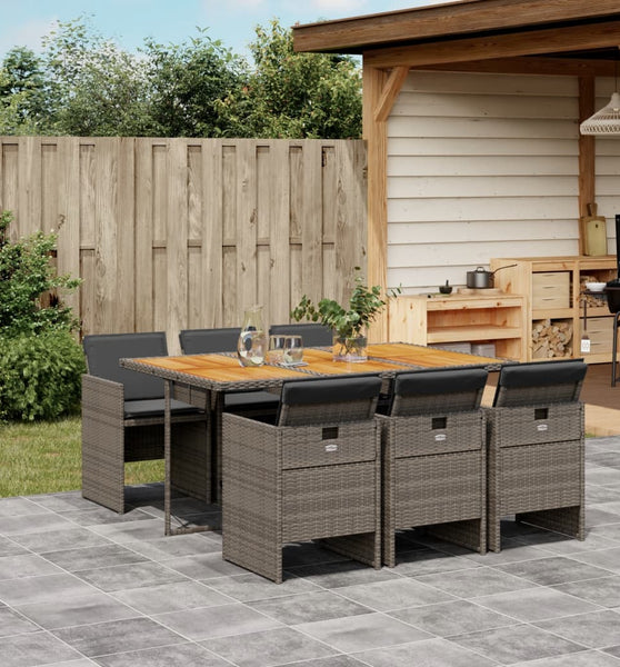 7-tlg. Garten-Essgruppe mit Kissen Grau Poly Rattan