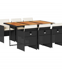 7-tlg. Garten-Essgruppe mit Kissen Schwarz Poly Rattan