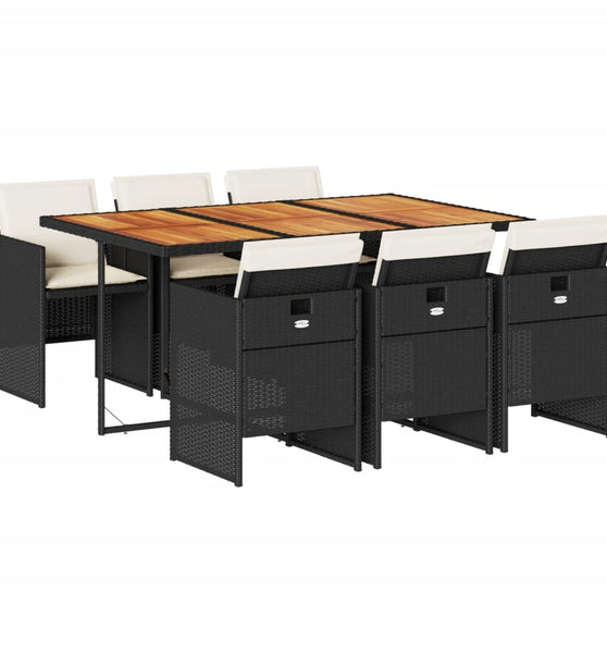 7-tlg. Garten-Essgruppe mit Kissen Schwarz Poly Rattan