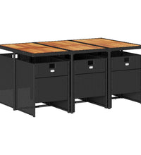 7-tlg. Garten-Essgruppe mit Kissen Schwarz Poly Rattan