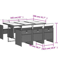 7-tlg. Garten-Essgruppe mit Kissen Schwarz Poly Rattan