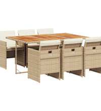 7-tlg. Garten-Essgruppe mit Kissen Beige Poly Rattan