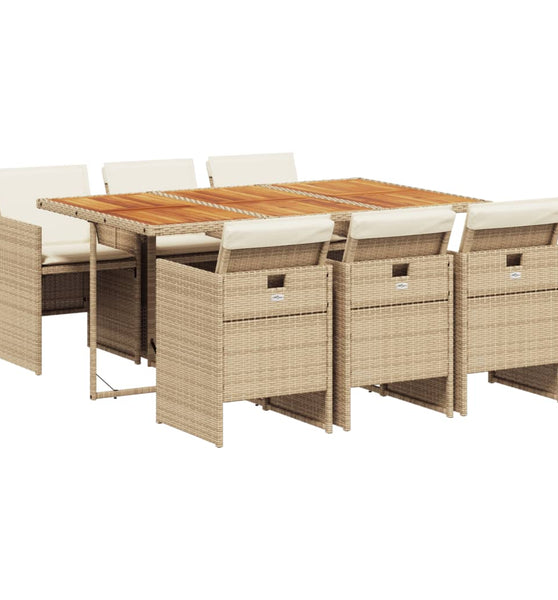 7-tlg. Garten-Essgruppe mit Kissen Beige Poly Rattan