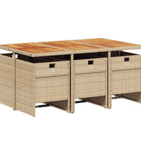 7-tlg. Garten-Essgruppe mit Kissen Beige Poly Rattan