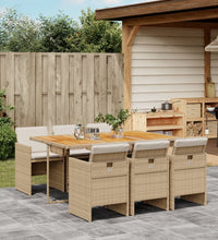 7-tlg. Garten-Essgruppe mit Kissen Beige Poly Rattan
