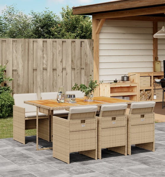 7-tlg. Garten-Essgruppe mit Kissen Beige Poly Rattan
