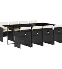 9-tlg. Garten-Essgruppe mit Kissen Schwarz Poly Rattan