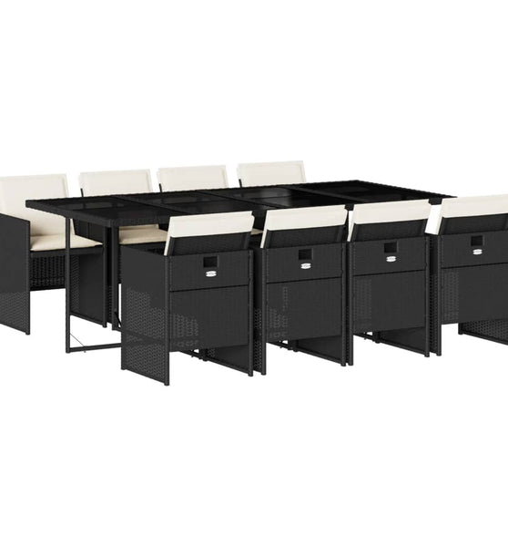 9-tlg. Garten-Essgruppe mit Kissen Schwarz Poly Rattan