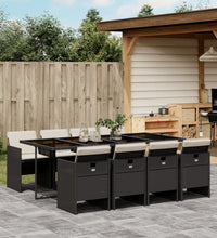 9-tlg. Garten-Essgruppe mit Kissen Schwarz Poly Rattan