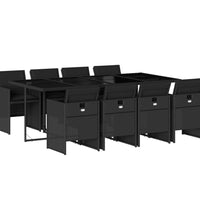 9-tlg. Garten-Essgruppe mit Kissen Schwarz Poly Rattan