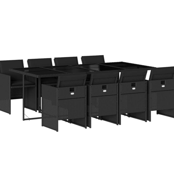 9-tlg. Garten-Essgruppe mit Kissen Schwarz Poly Rattan