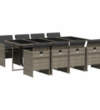 9-tlg. Garten-Essgruppe mit Kissen Grau Poly Rattan
