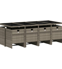 9-tlg. Garten-Essgruppe mit Kissen Grau Poly Rattan