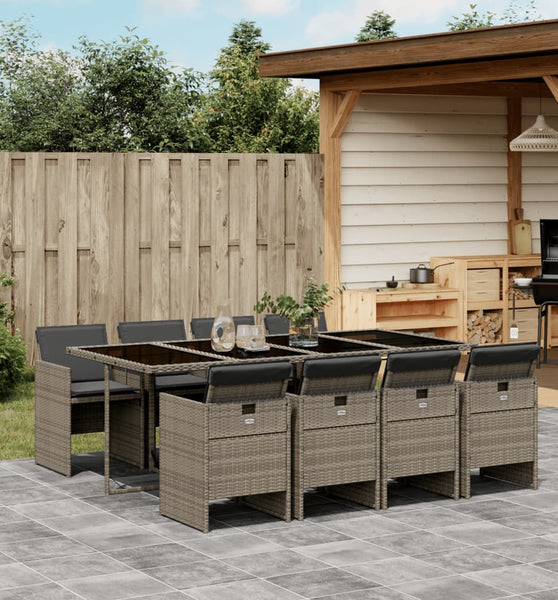 9-tlg. Garten-Essgruppe mit Kissen Grau Poly Rattan