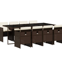 9-tlg. Garten-Essgruppe mit Kissen Braun Poly Rattan
