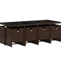 9-tlg. Garten-Essgruppe mit Kissen Braun Poly Rattan