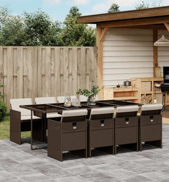 9-tlg. Garten-Essgruppe mit Kissen Braun Poly Rattan
