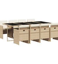 9-tlg. Garten-Essgruppe mit Kissen Beige Poly Rattan