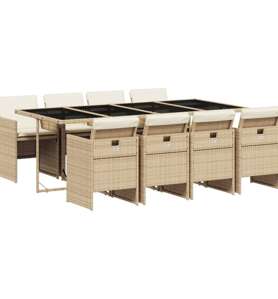 9-tlg. Garten-Essgruppe mit Kissen Beige Poly Rattan