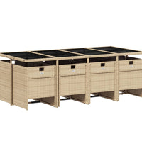 9-tlg. Garten-Essgruppe mit Kissen Beige Poly Rattan