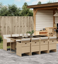 9-tlg. Garten-Essgruppe mit Kissen Beige Poly Rattan