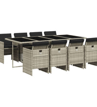 9-tlg. Garten-Essgruppe mit Kissen Hellgrau Poly Rattan
