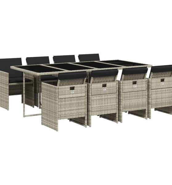9-tlg. Garten-Essgruppe mit Kissen Hellgrau Poly Rattan