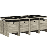 9-tlg. Garten-Essgruppe mit Kissen Hellgrau Poly Rattan