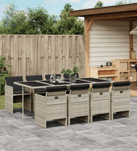 9-tlg. Garten-Essgruppe mit Kissen Hellgrau Poly Rattan