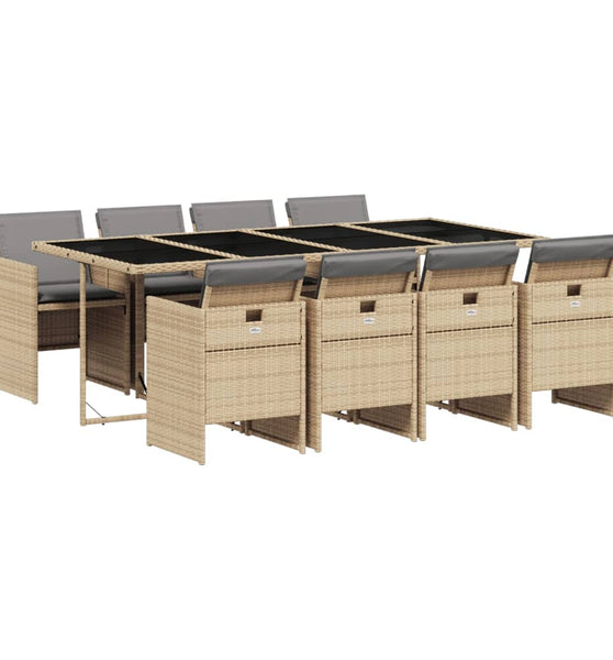9-tlg. Garten-Essgruppe mit Kissen Beigemischung Poly Rattan