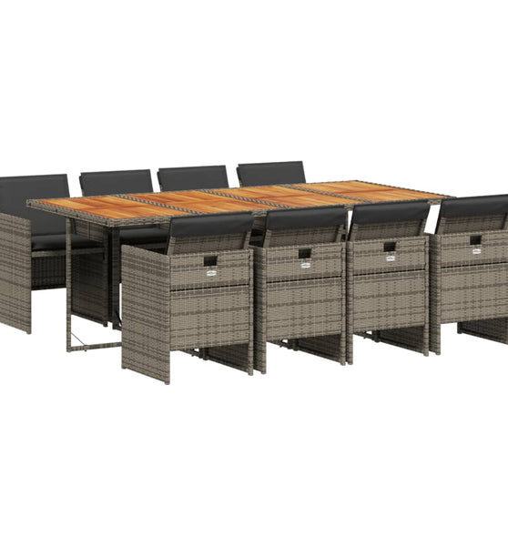 9-tlg. Garten-Essgruppe mit Kissen Grau Poly Rattan