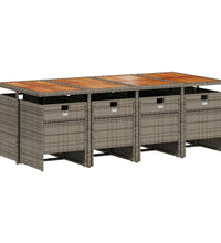9-tlg. Garten-Essgruppe mit Kissen Grau Poly Rattan