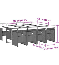 9-tlg. Garten-Essgruppe mit Kissen Schwarz Poly Rattan