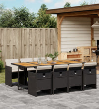 9-tlg. Garten-Essgruppe mit Kissen Schwarz Poly Rattan
