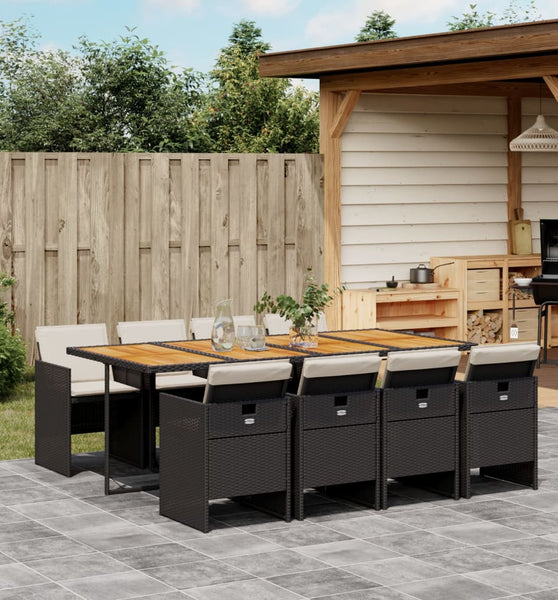 9-tlg. Garten-Essgruppe mit Kissen Schwarz Poly Rattan
