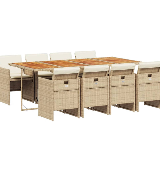 9-tlg. Garten-Essgruppe mit Kissen Beige Poly Rattan
