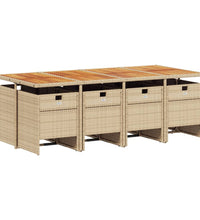 9-tlg. Garten-Essgruppe mit Kissen Beige Poly Rattan