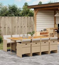9-tlg. Garten-Essgruppe mit Kissen Beige Poly Rattan