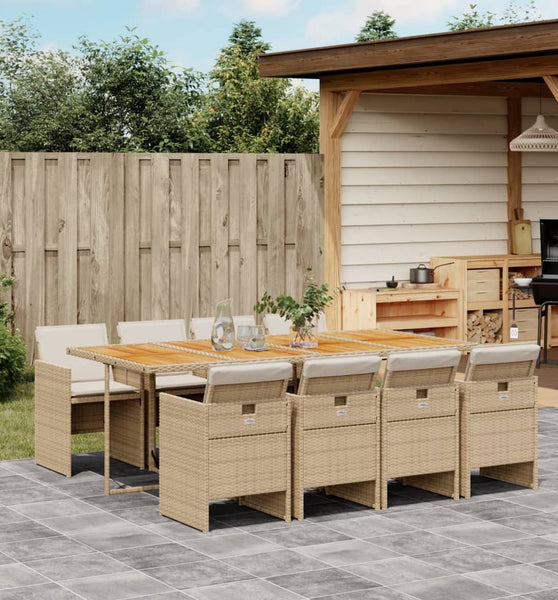 9-tlg. Garten-Essgruppe mit Kissen Beige Poly Rattan