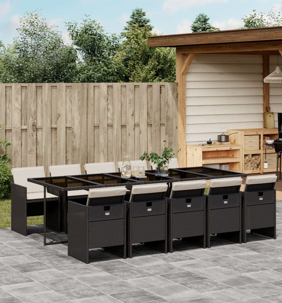 11-tlg. Garten-Essgruppe mit Kissen Schwarz Poly Rattan